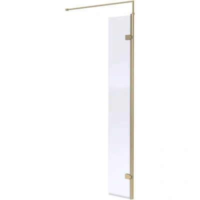 Image of nuie WRSCBB030H Modern Bathroom 8mm Toughened Safety Glass Wetroom Hinged Return (Use in Conjunction with Another Screen), 300mm, Brushed Brass
