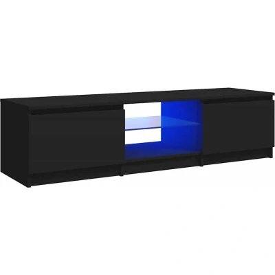 Image of vidaXL Modern TV Unit with LED Lights Black Entertainment Stand Engineered Wood and Tempered Glass 140x40x35.5 cm