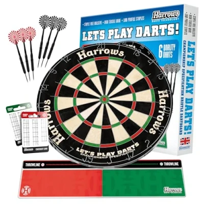 Image of Harrows Dart Board Let’s Play Set I Dartboard Official Size Darts with 6 Compatible Stand, Lighting, Cabinet