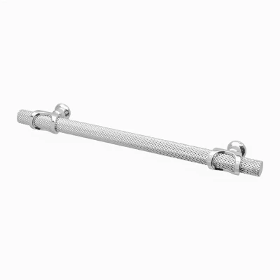 Image of Decoranddecor Amelia Knurled T bar Kitchen Cupboard Cabinet Handle Aluminium (128mm, Polished Chrome)