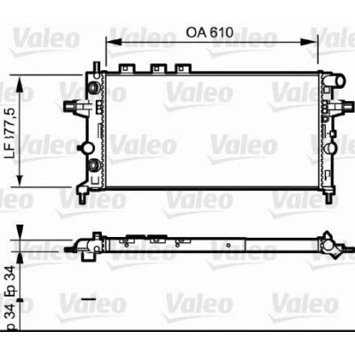 Image of 1300197, 1300216, 1300241 Engine radiator VALEO 732548 Aluminium 600mm 378mm 34mm without coolant regulator Mechanically jointed cooling fins