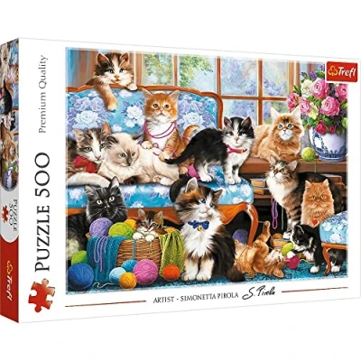 Image of Trefl 37425 500 Teile Katzen, Modernes DIYPuzzle, Kreative Unterhaltung, Spaß, Klassische Puzzles mit Tieren, für Erwachsene und Kinder ab 10 Jahren Jigsaw, cat Family