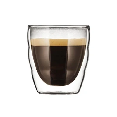 Image of Bodum PILATUS Glass Set (Double Walled, Isolated, Dishwasher Safe, 0.08 L, 3 oz) Pack of 2, Transparent