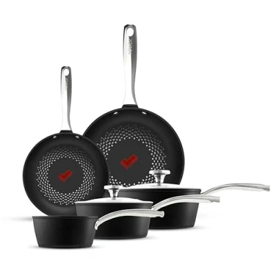 Image of Tower T900304 SmartStart Ultra Forged 5 Piece Cookware Set with Aeroglide Non Stick Set, 15x Stronger, Induction Compatible, Oven Safe up to 220, PFOA Free, Long Lasting