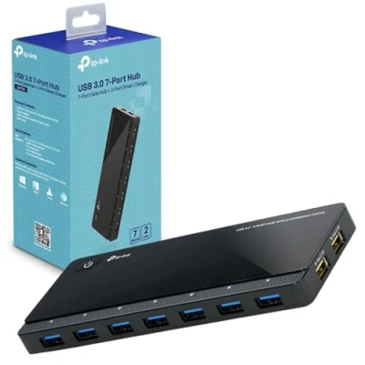 Image of TP Link 7 Port USB 3.0 Micro B Hub with 2 Exclusive 2.4 A Charging Ports, Anti static Protection, 1m USB3.0 Cable, Compatible Windows, Mac OS X and Linux systems, Black (UH720)