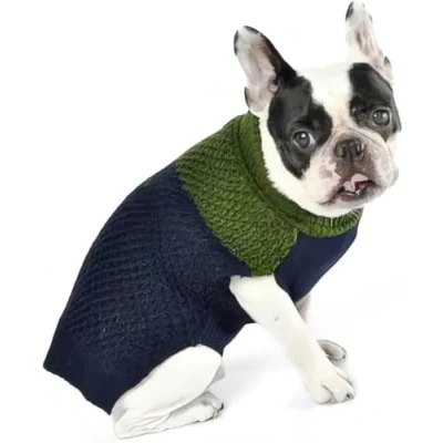 Image of House of Paws Polo Knit Jumper Navy and Green 20in
