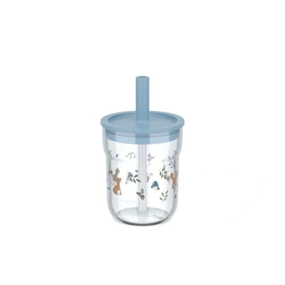 Image of Mepal Children&#039;s Glass with Straw Mio Little Dutch, Flexible Lid Insect Proof Straw, Suitable for All Types of Liquids, Spill Proof, Dishwasher Safe &amp; BPA Free, 250 ml, Forest Friends