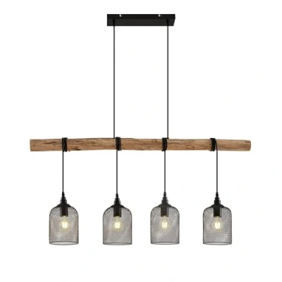 Image of Ceiling Light &#039;Elrond&#039; dimmable) in Brown Made of Wood for e.g. Living Room &amp; Dining (4 Sources, E27) from Lindby Pendant Lighting, lamp, Hanging