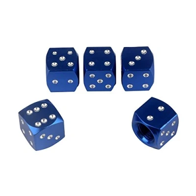 Image of SENZEAL 5x Dice Shape Tyre Valve Caps Aluminum Car Blue