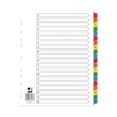 Image of Q Connect EW Index A Z Reinforced Multicoloured (Pack of 15) KF76986Q+ Free finchley Refill Pen