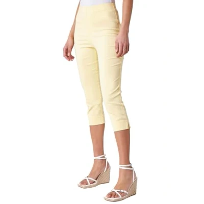 Image of Roman Originals Cropped Trousers for Women UK Ladies Capri Leggings Summer Pants Short Crop Stretch 3/4 Length Three Quarter Pedal Pusher Clothes Elasticated Bengaline Cut Off Lemon Size 14