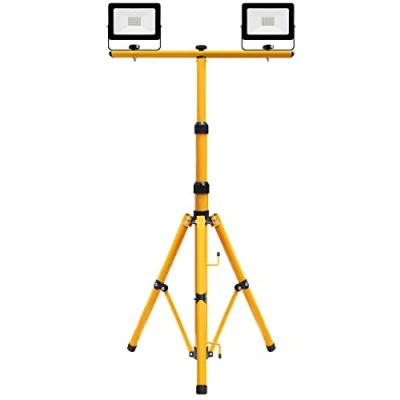 Image of IP65 30w LED Twin Floodlight Tripod Stand for Job Site Lighting 2 Mount Retractable Frame TRI021703