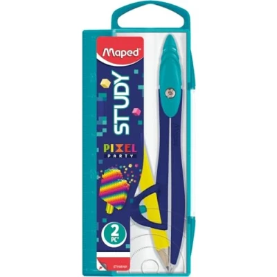 Image of Maped Study Pixel Party Compass Ergonomic Clevis Universal Ring Metal Branches Ages 6+