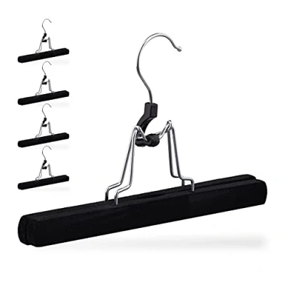 Image of Relaxdays Velvet Trouser Hanger, 50% Wood 30% Iron 20%, Black, 16.5 x 25 2.5 cm