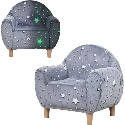 Image of AIYAPLAY Kids Armchair, Glow in the Dark Single Chair with Star Design, Upholstered Toddler Tub for Bedroom, Playroom, Kid Room, Grey