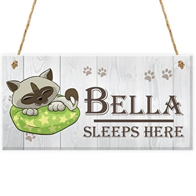 Image of RED OCEAN Cute Pet Cat Sign Sleeps Here Personalised Bed Cushion Gifts
