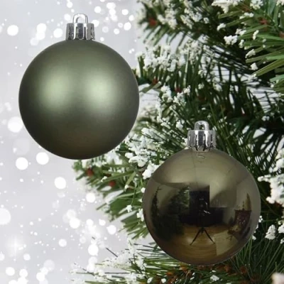 Image of 48 green christmas baubles rosemary decorations tree hanging ornament 60mm 6cm matte shiny set.