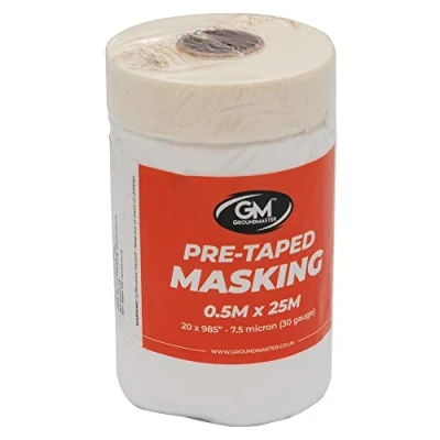 Image of Pre Taped Masking Film Roll Protective Dust Sheet Drop Cover for DIY Painting Decorating (0.5m x 25m)