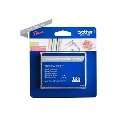 Image of Brother TZe MQL35 Labelling Tape Cassette, White on Matt Light Grey, 12 mm (W) x 5 m (L), Laminated, Genuine Supplies