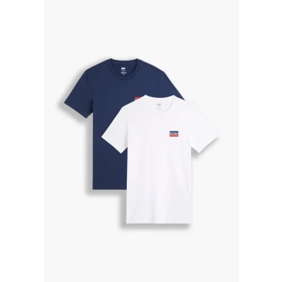 Image of Levi&#039;s Men&#039;s 2 Pack Crewneck Graphic Tee T Shirt, Sportswear White/Dress Blues, XL