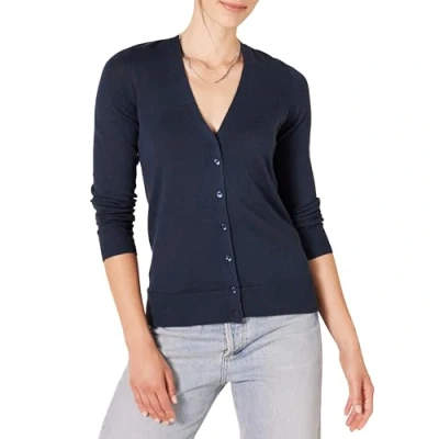 Image of Amazon Essentials Women&#039;s Lightweight V Neck Cardigan Jumper (Available in Plus Size), Navy, XS