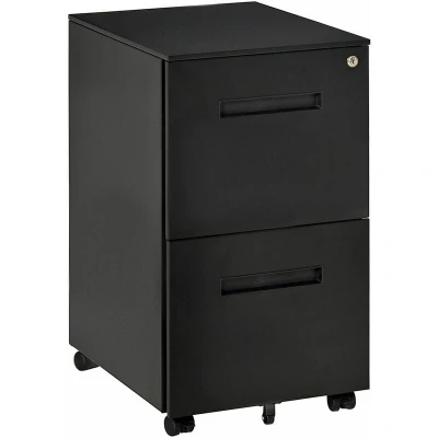 Image of Vinsetto Mobile Steel File Cabinet, 2 Drawer Filing Vertical Lockable Home Office Organizer with Adjustable Partition for A4 Letter Size, Black