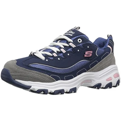 Image of Skechers Women&#039;s D&#039;lites biggest Fan Fashion Sneaker, Navy Grey White, 8 UK