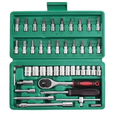 Image of WiMas 46PCS Socket Wrench Set, Flexible Drive Ratchet Tools Kit, Auto Vehicle Repair Tool 1/4 Inch