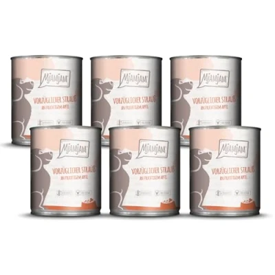 Image of MjAMjAM Premium wet food for dogs exquisite bouquet of fruity apple, 6 pack (6 x 800g), grain free with extra meat