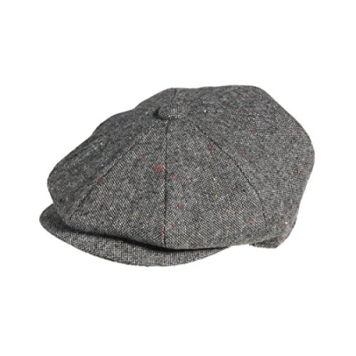 Image of PEAKY BLINDERS 8 Piece &#039;Newsboy&#039; Style Flat Cap Melton Wool Fabric Croagh Black