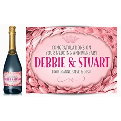 Image of Personalised Rose Gold Laurel Champagne orProsecco Label Birthday, Wedding, Engagement, Anniversary, Hen Night, Congratulations or Any Occasion You Choose (Rose Gold/Light Pink)