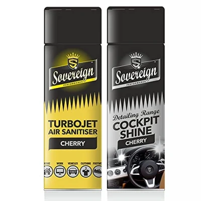 Image of Sovereign Turbojet Air Sanitiser Freshener &amp; Dashboard Shine Bundle Cherry Scented Spray