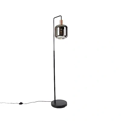 Image of Qazqa Floor lamp Black with Gold and Smoke Glass incl. PUCC Zuzanna Design LED E27 1 Light Suitable for Living Room I Bedroom