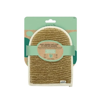 Image of OMNIA BOTANICA Double Sided Jute &amp; Bamboo Exfoliating Glove Deep Cleansing Body Massage Bath Spa Intense Exfoliation
