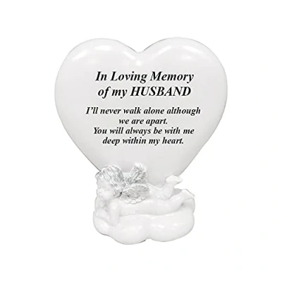 Image of OnlineStreet Memorial Heart Plaques Grave Cherub Ornaments Personalised Decoration Plaques, Cherub, Engraved with Remembrance Quotes in Loving Memory of your Special Ones (Husband)