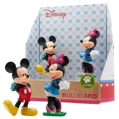 Image of Bullyland 15077 Walt Disney Mickey Valentine and Minnie Toy Figure Set, Lovingly Hand Painted Figures, PVC Free, Great Gift for Boys Girls Imaginative Play
