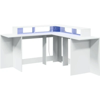 Image of vidaXL Desk with LED Lights White 152x152x91 cm Engineered Wood