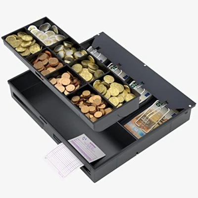 Image of ACROPAQ Cash Drawer Tray Compatible with All Drawers 41 cm Wide, 36 x 32 6 cm, 4 Coin compartments and 8 banknote Black