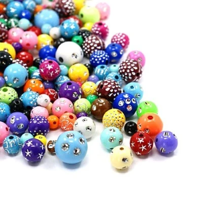 Image of Mixed Colour Acrylic Plain Round Beads 6mm 14mm Pack of 30g for Jewellery Making and More