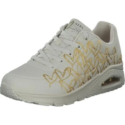 Image of Skechers Womens Uno Golden Heart Natural J Goldcrown Limited Edition Trainers (Natural/Gold, UK Footwear Size System, Adult, Women, Numeric, Medium, 4)