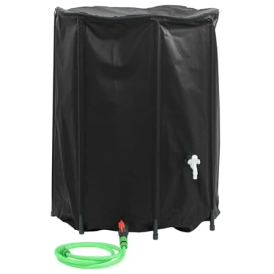 Image of vidaXL 750L Foldable Water Storage Tank PVC Container with Tap, Weather Resistant, Portable for Gardening/Camping, 100x100 cm, Black