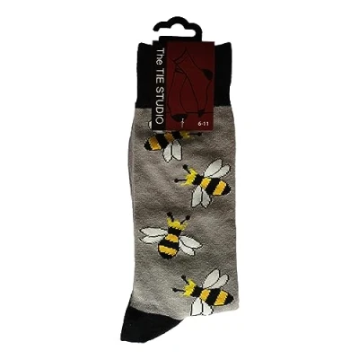 Image of Tie Studio Bees on Grey Unisex Novelty Ankle Socks Adult Size 6 11