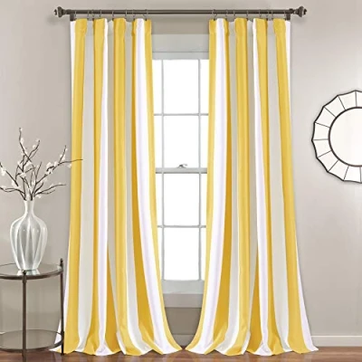 Image of Lush Decor, Yellow Wilbur Stripe Room Darkening Window Curtain Panel Pair, 84&quot; x 52&quot;, 84 in L