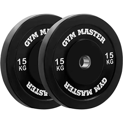 Image of GYM MASTER Pair of 2&quot; Black Rubber Bumper Plates for Olympic Barbell Weight Lifting