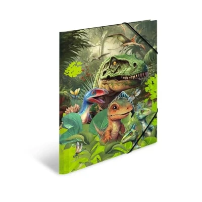 Image of HERMA Children&#039;s A3 Dinosaur Portfolio Folder, Corner Folder Made of Cardboard with Animal Dino Motif, Elastic Band, Inner Flaps and Print for Boys Girls