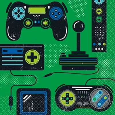 Image of Unique 25212 Paper Napkins 16.5 cm Gamer Birthday Party 16 Count (Pack of 1), Multicolour
