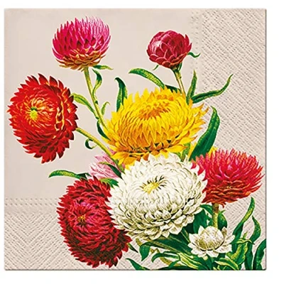 Image of 3Ply Flowery Tissue Paper Napkins Serviettes 33cm x Pack of 20 (STRAWFLOWERS)