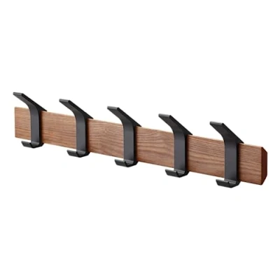 Image of Yamazaki 4115 RIN Wall Coat Rack, Brown, Wood/Aluminum, Minimalist Design, 50 x 6.5 10 cm (LxWxH)