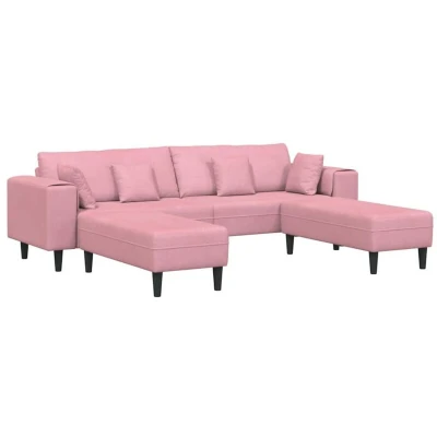Image of vidaXL Velvet Sofa with Cushion Pillow 3 pcs Pink