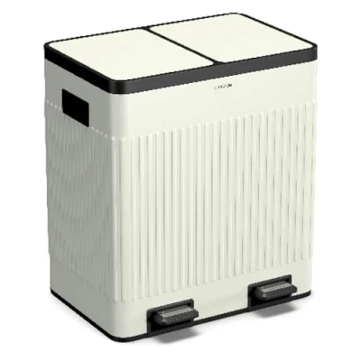 Image of KLARSTEIN Grama 2 Compartment Waste Bin 40L Double Kitchen With Soft Close Lids, Retro Design, Removable Bins, Vintage Cream